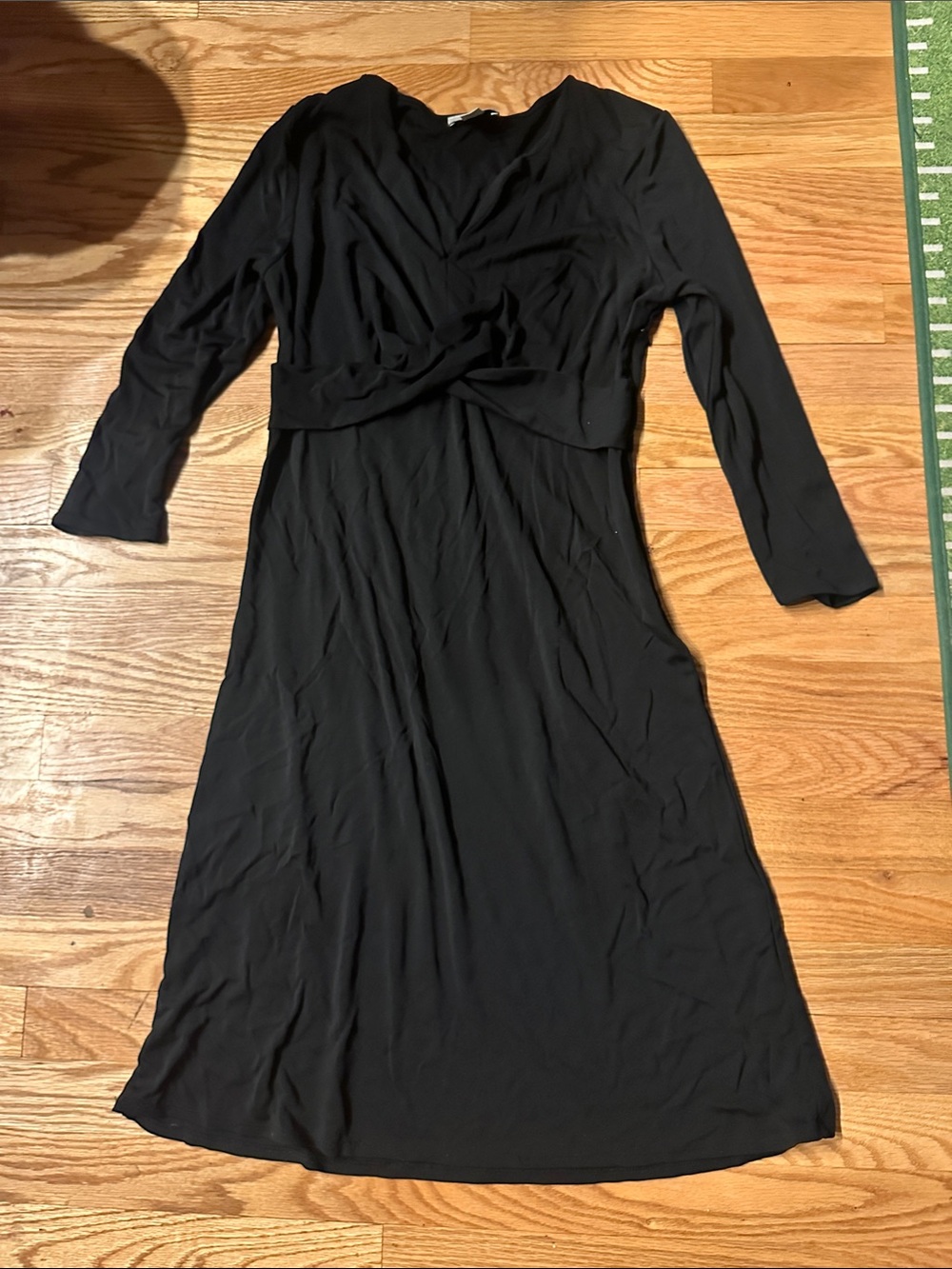 LOFT Black Long Sleeve Twist-Waist Dress